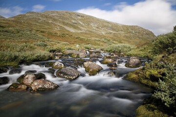 Mountain stream, time exposure, Sogn og Fjordane, Norway, Europe