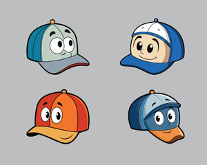 Cartoon baseball caps with Cut four cap bundles into shapes