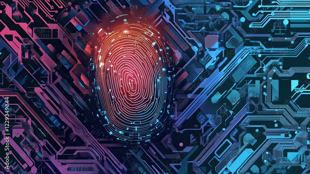 Poster personal data protected by fingerprint security in cyber tech