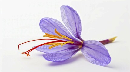 Naklejka premium Close-up of a purple flower with orange stamens and delicate petals on a white background, AI generated