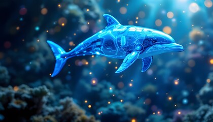 Cybernetic Dolphin in Ocean Scene Digital Art