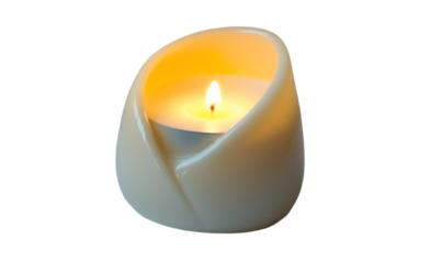 Cream Colored Candle with Warm Yellow Flame in a Modern Design