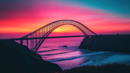 Majestic Bridge at Sunset Over the Ocean