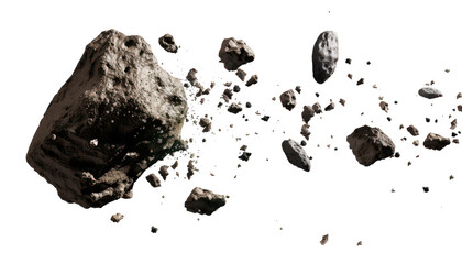 Flying asteroids isolated on transparent background