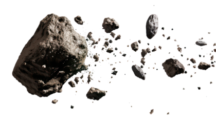 Flying asteroids isolated on transparent background