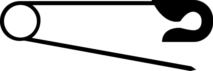 safety pin icon.Opened and closed pin.Needle and Safety Pin Icon on Black and White Vector Backgrounds.Realistic Metal Safety Pin Vector silhouette editable stroke on transparent background.