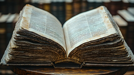 Obraz premium Antique book open, library background, knowledge, research