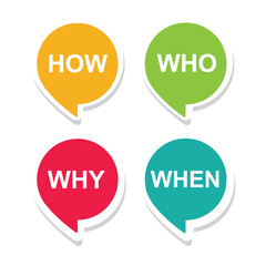 Speech bubble with question Who, ,When, Why, How - vector.