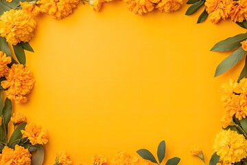 Bright marigold flowers create vibrant frame against cheerful ye