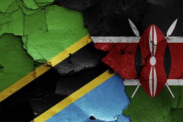 Flags of Tanzania and Kenya painted on cracked wall
