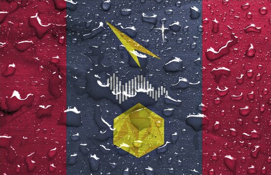 Flag of Mirny with rain drops