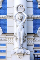 Sculpture on the façade of building No. 4 Strelnieku iela street, Art Nouveau, Riga, Latvia, Europe