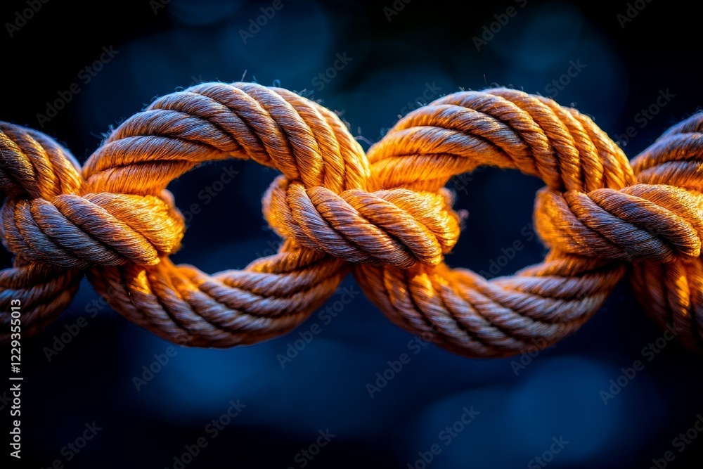 Poster intertwined ropes illuminated by soft light create a striking visual in this outdoor setting at dusk