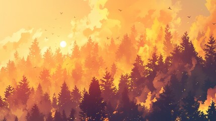 Forest fire burning forest in smoky summer season 