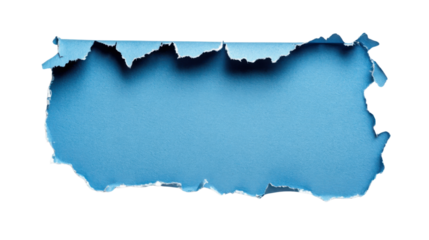 Torn light blue paper creating a transparent hole revealing the background. Transparent background