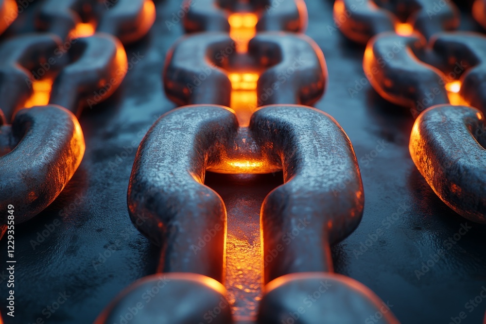 Poster glowing chains create a striking visual display in industrial setting during nighttime exploration