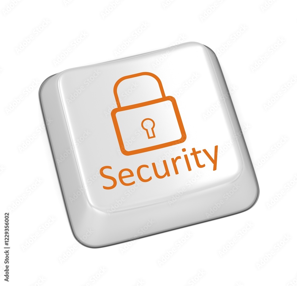 Poster security button, this is a computer generated and 3d rendered picture