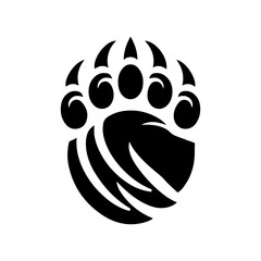 Grizzly bear claw logo icon silhouette vector illustration design on white background. Grizzly paw logo.