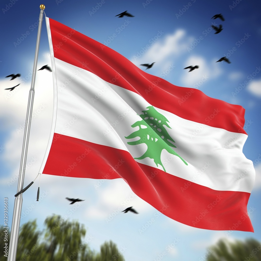 Poster flag of lebanon, this is a computer generated and 3d rendered image