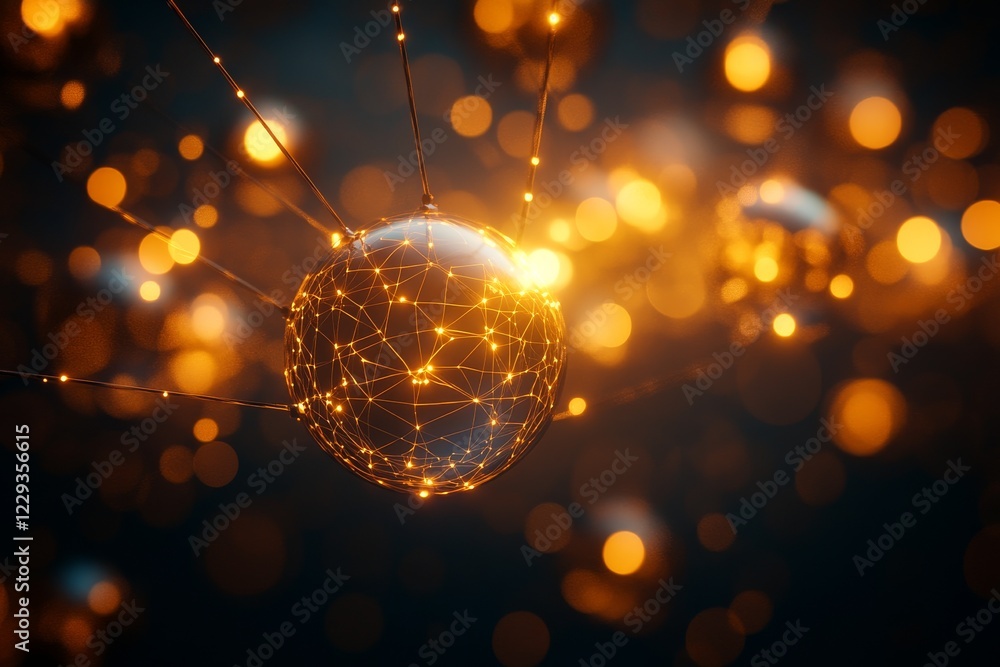 Aufkleber glowing network of interconnected spheres illuminating a dark background in an artistic representati