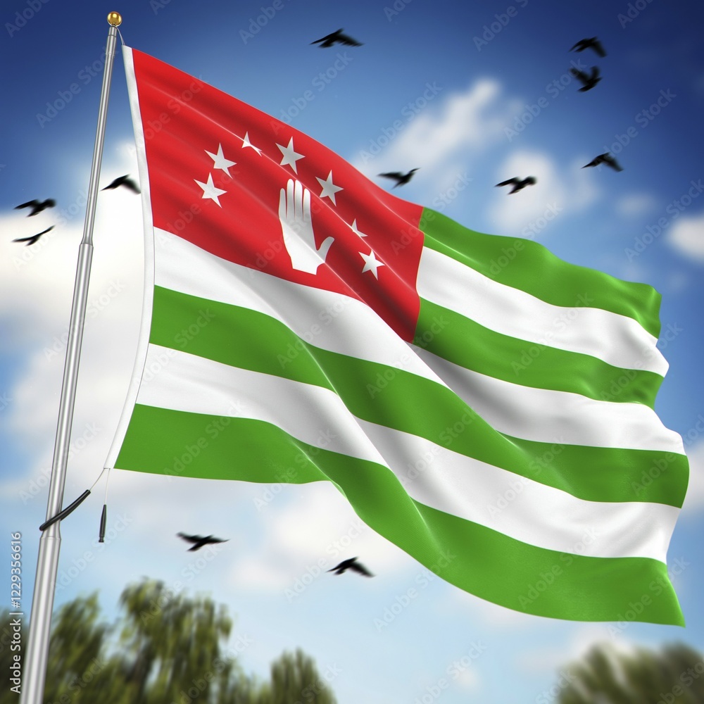 Poster flag of abkhazia, this is a computer generated and 3d rendered image