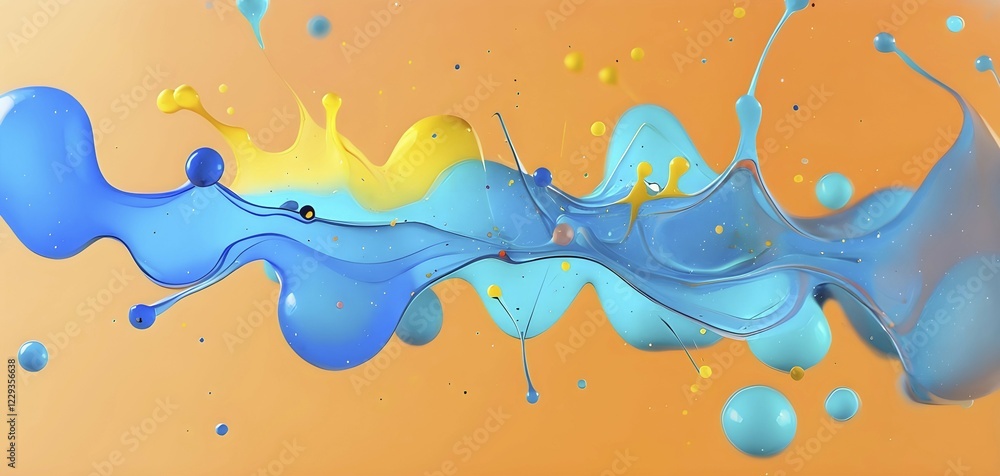 Aufkleber abstract wallpaper with colorful turquoise and yellow blobs and liquid shapes on a orange background