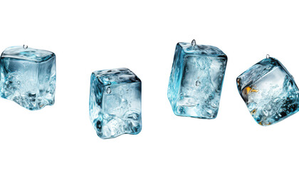 Obraz premium Four flying ice cubes isolated on transparent background