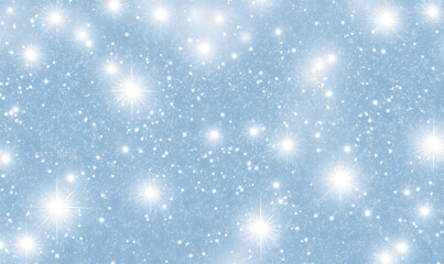 Fototapeta premium Icy Blue Sparkle: Shimmering light blue background with scattered bright sparkles, creating a magical, wintery, or festive atmosphere. Perfect for various design projects. 