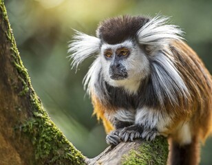 Obraz premium AI generated, animal, animals, mammal, mammals, biotope, habitat, one, individual, foraging, wildlife, liszt monkey, primates, marmosets, (Saguinus oedipus), Northwestern Colombia, AI generated