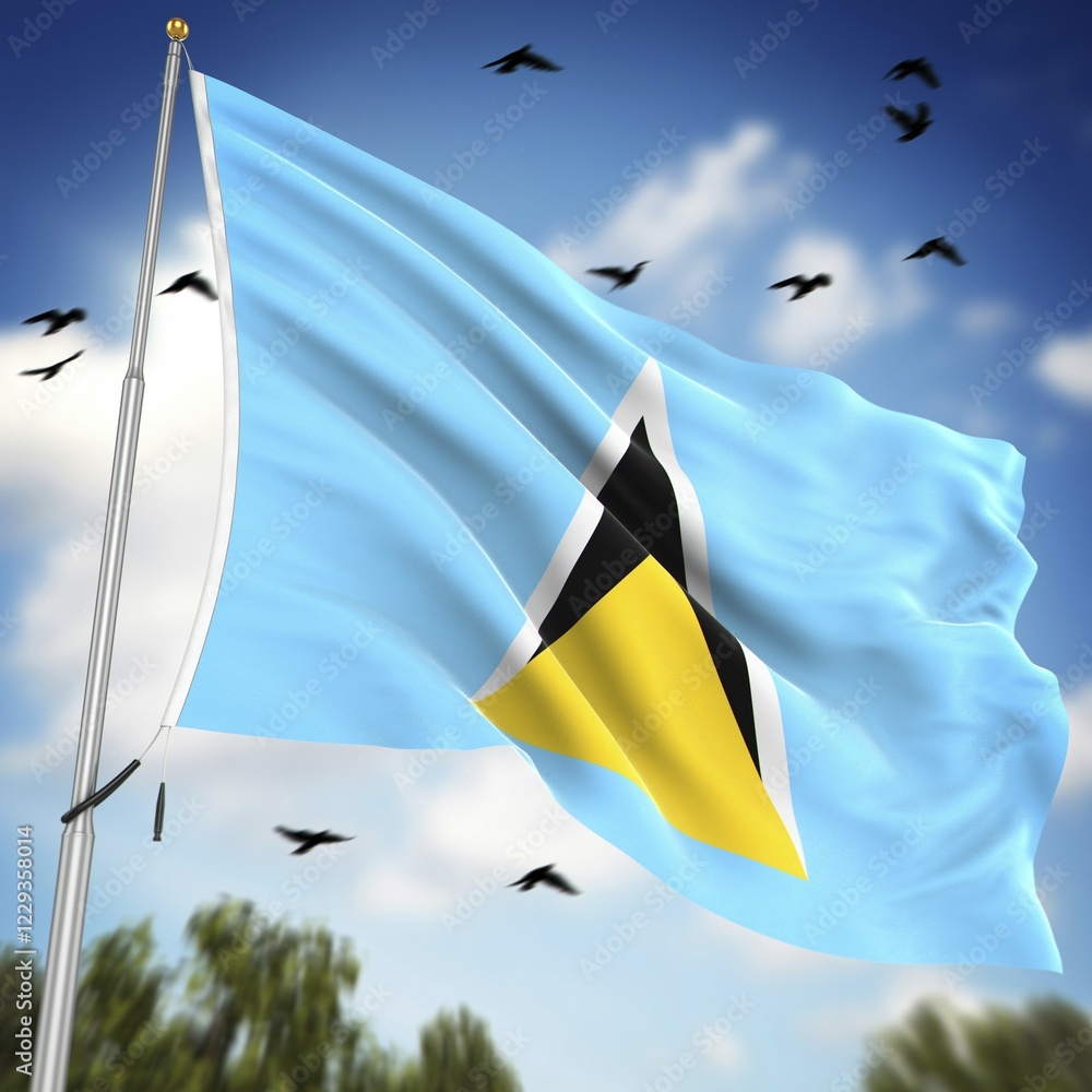 Poster flag of saint lucia, this is a computer generated and 3d rendered image