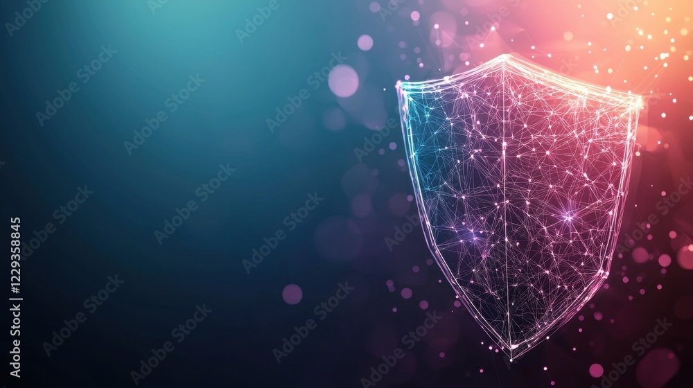 Aufkleber security firewall and shield icon shield icon protecting a network of connected devices, futuristic 