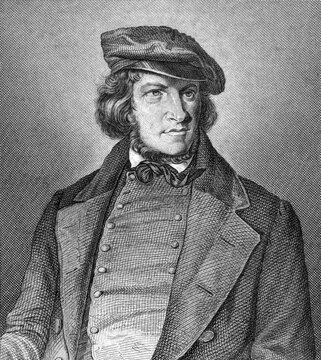 August Heinrich Hoffmann von Fallersleben (1798-1874) on engraving from 1859. German poet. Engraved by unknown artist and published in Meyers Konversations-Lexikon, Germany, 1859, Europe