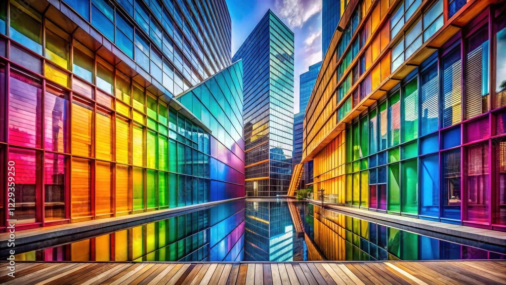 Poster abstract architecture bursts with vibrant color, a dynamic blend of bold artistic design captured in