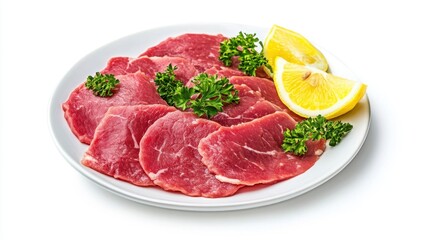 Thinly Sliced Veal Cutlets Garnished with Lemon and Parsley