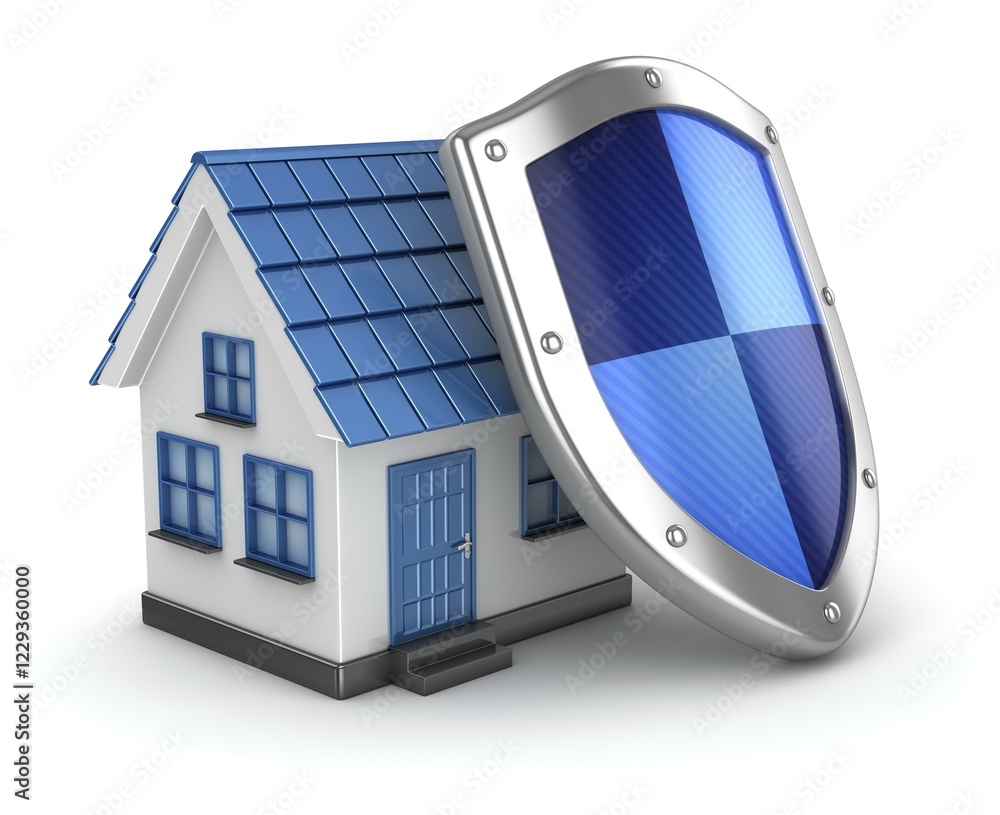Poster house and shield, this is a computer generated and 3d rendered image