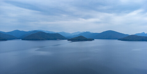 Serene Landscape of Mountain and Reservoir at Mae Kuang Dam Thailand