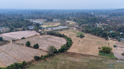 Aerial View of Lush Farmland and Countryside in Northern Thailand