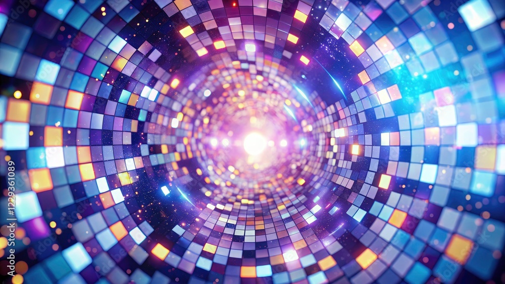 Poster abstract rotating squares generate a dynamic, white wave motion; a modern, digital art design.