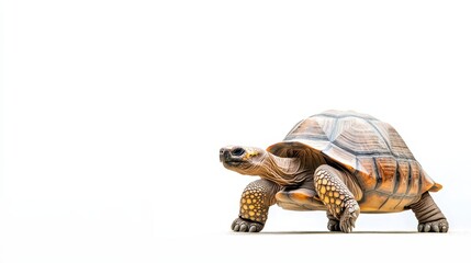 Majestic turtle walking gracefully on a white background