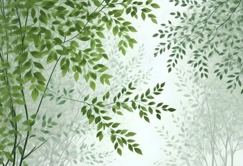 Branches with various shades of green leaves against a soft background, representing nature and serenity, AI generated