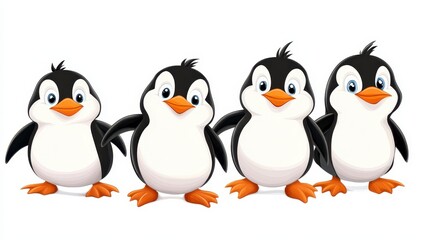 Naklejka premium Cute Cartoon Penguins Standing in a Row with Friendly Expressions