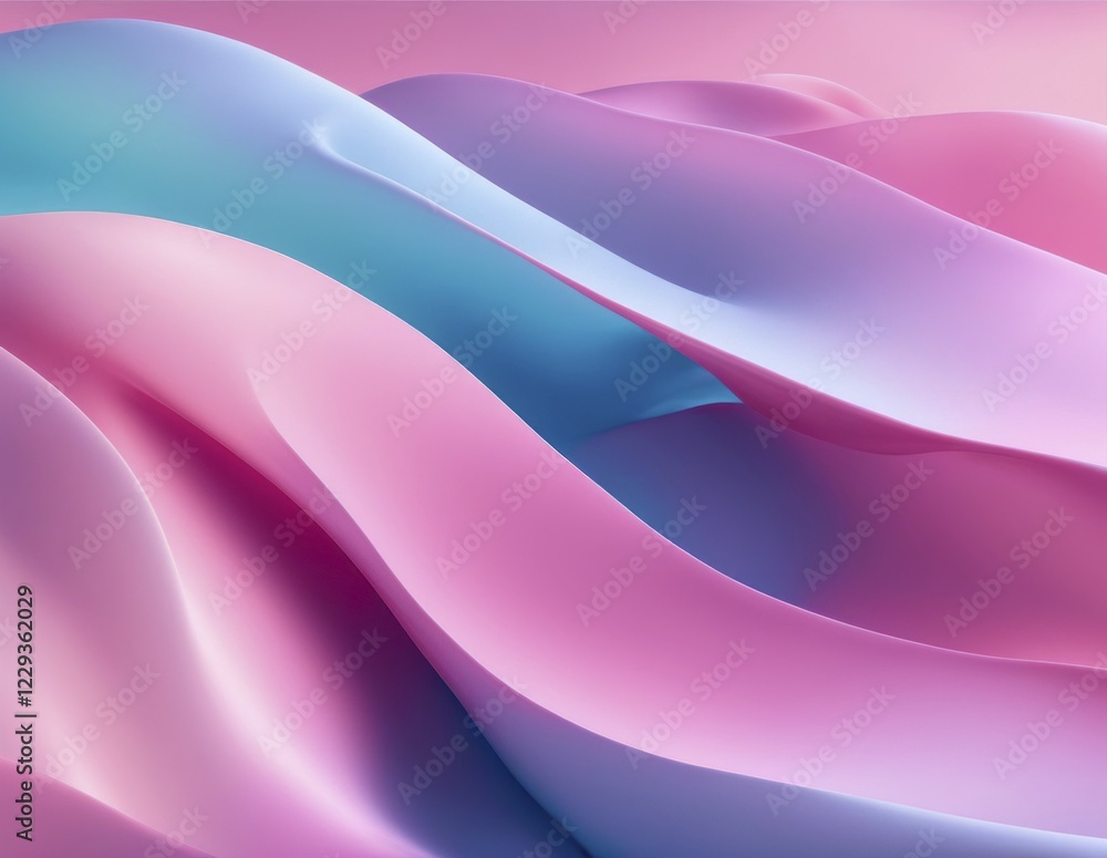 Poster flowing abstract image with smooth waves in pink and blue, creating a gradient effect, ai generated