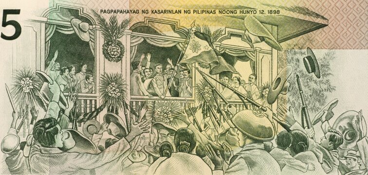 Aguinaldo's Independence Declaration on 5 Piso 1990 Banknote from Philippines