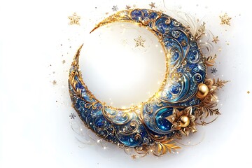 Crescent Moon Surrounded by Shimmering Accents