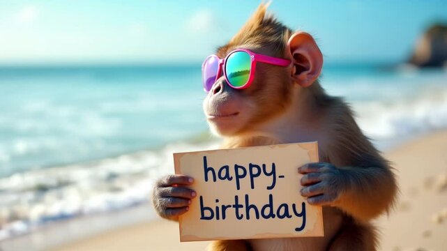  funny monkey holding happy birthday sign
