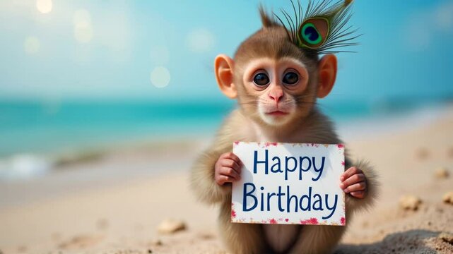  funny monkey holding happy birthday sign