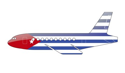 The Cuban flag painted on the silhouette of a aircraft. glossy illustration