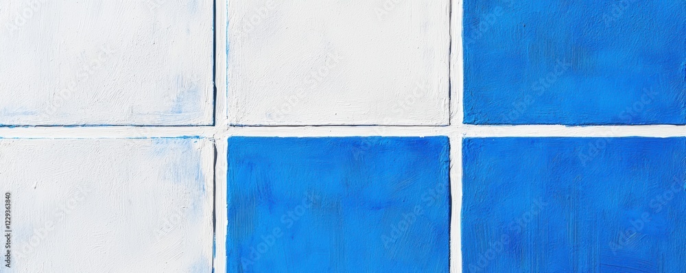 Poster distressed white grid pattern on a soothing blue background, creating a simple yet dynamic visual fo