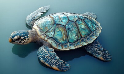 Colorful Turtle Swimming in Clear Water with Beautiful Patterns on Shell Displaying Nature's Artistry and Marine Life in Stunning Detail and Vivid Colors
