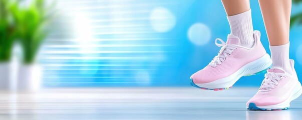 Energetic individual in stylish sneakers.